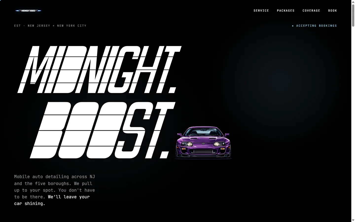 Midnight Boost mobile auto detailing home page